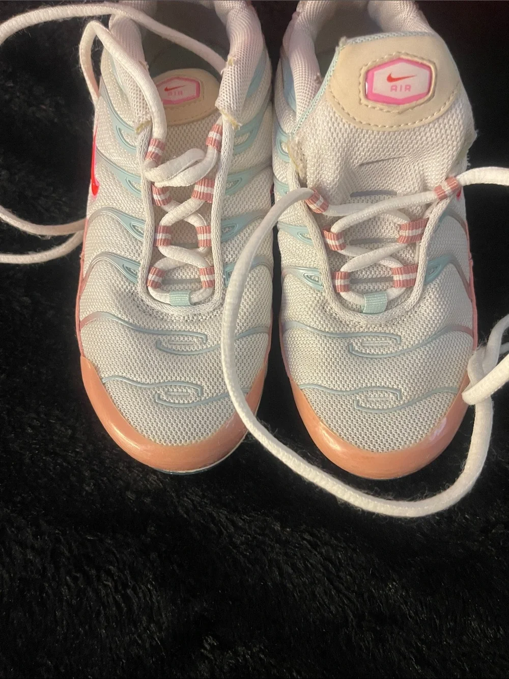 Kids Nike Air Max Plus Sneakers White with Pink and Peach Accents (Box Included)